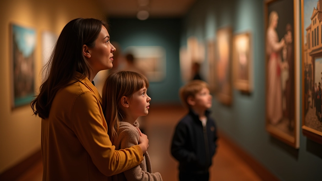 Pereliikmed üheskoos muuseumis, eri vanuselised inimesed seisavad eksponaadi ees