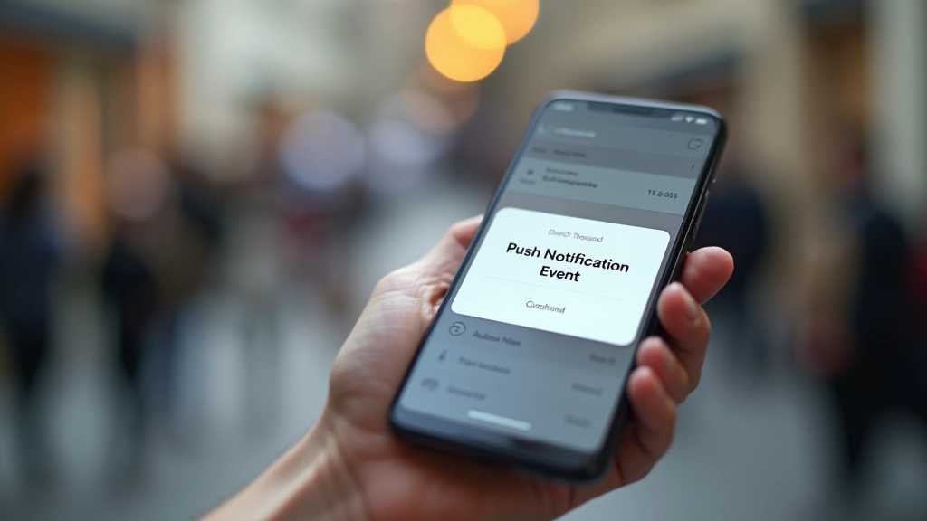 Smartphone ekraan kuvab teatiste teavitust sündmuse kohta, roosa ja oranžid toonid, minimalistlik disain